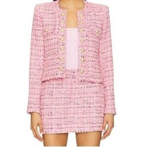 Generation Love Jacket Women's XL Pink Blue Tweed Blazer Fringe Pearl Buttons